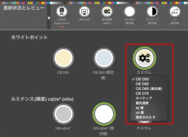 「カスタム」で選べる選択肢