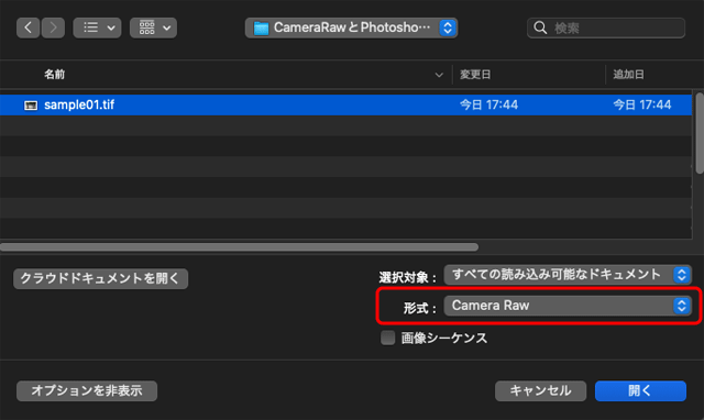 Photoshopから「形式：Camera Raw」で開く