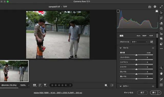 CameraRawで開いた状態