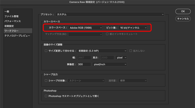 Camera Raw環境設定