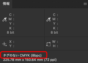 カラープロファイルが埋め込まれていないCMYK画像データを開いた場合